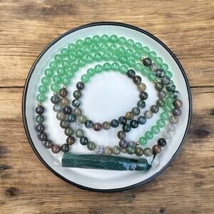 Green Aventurine Mala Beads with Bracelet – 108 Bead Meditation Set